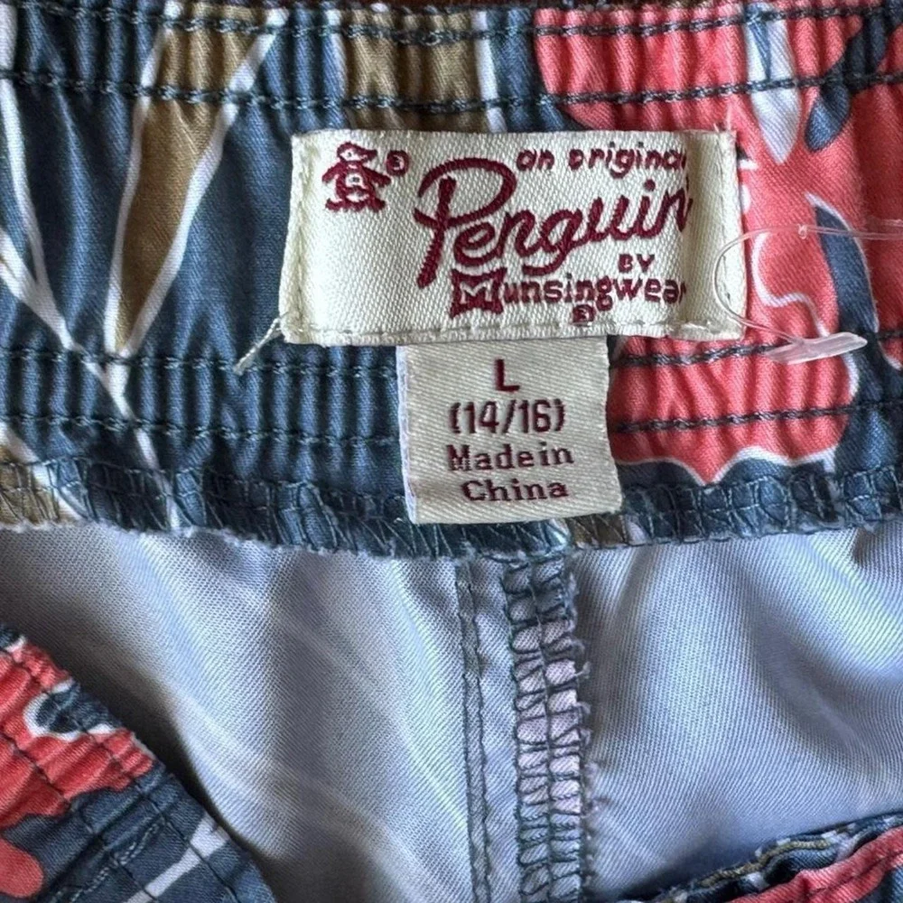 Original Penguin Mens Floral Swim Trunks Navy Blue Tropical Board Shorts Large